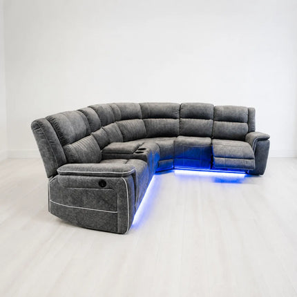 Hanna Electric Recliner Corner Sofa Grey Micro Fabric
