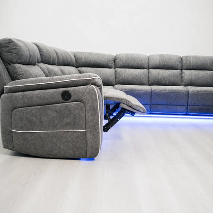 Hanna Electric Recliner Corner Sofa Grey Micro Fabric
