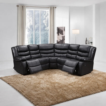 Roma Recliner Corner Sofa Faux Leather Black