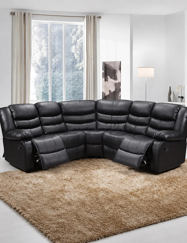 Roma Recliner Corner Sofa Faux Leather Black
