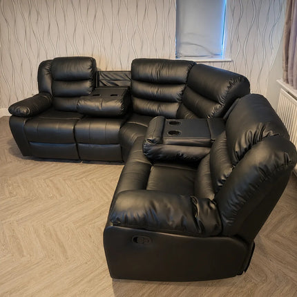 Roma Recliner Corner Sofa Faux Leather Black