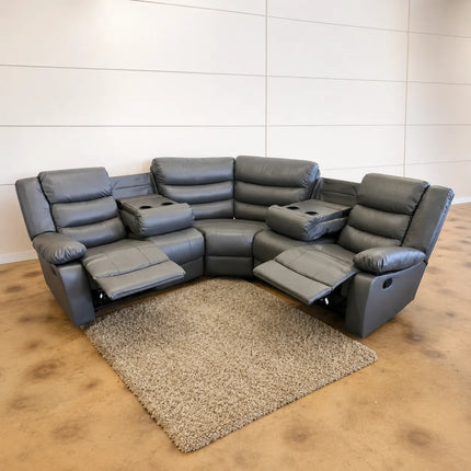 Roma Recliner Corner Sofa Grey Leather