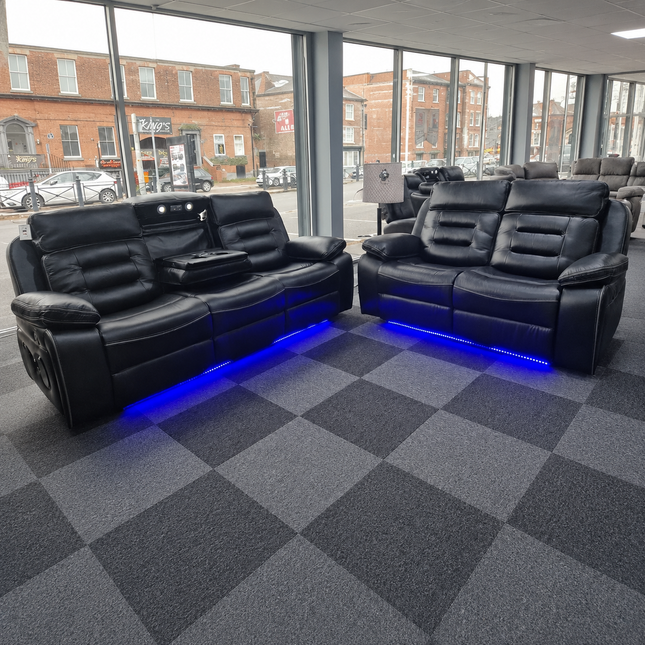 Hafsa Music Electric Recliners. Grey 3 + 2 Sofa Set , USB, LED, Bluetooth.
