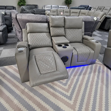 Florida 3+2 Grey Electric Recliner Sofa Set. USB, Cup Holders, LED, Bluetooth - Buy Online UK