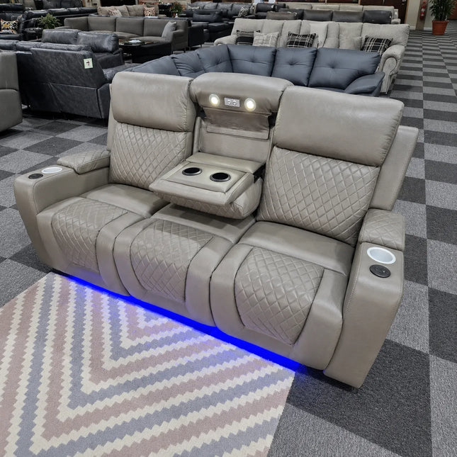 Florida 3+2 Grey Electric Recliner Sofa Set. USB, Cup Holders, LED, Bluetooth