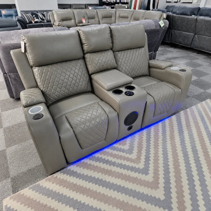 Florida 3+2 Grey Electric Recliner Sofa Set. USB, Cup Holders, LED, Bluetooth - Buy Online UK
