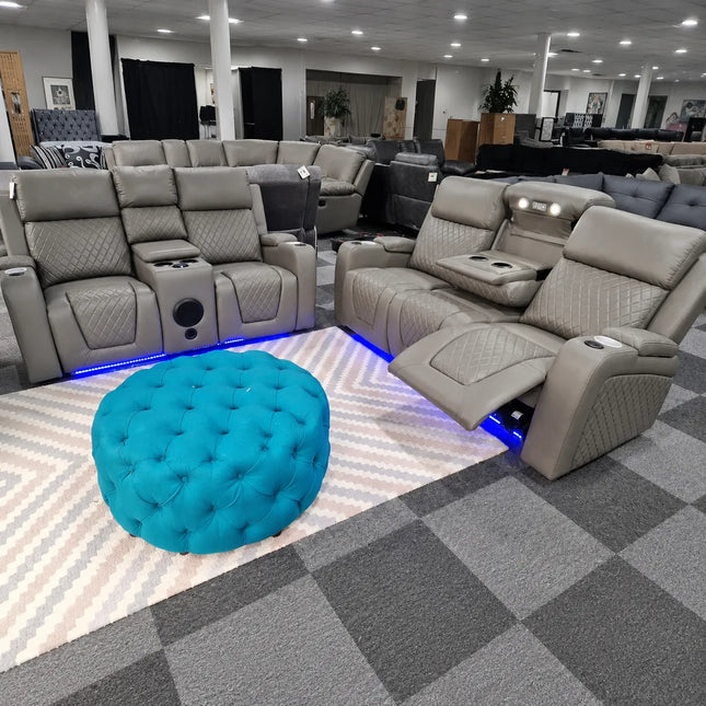 Florida 3+2 Grey Electric Recliner Sofa Set. USB, Cup Holders, LED, Bluetooth