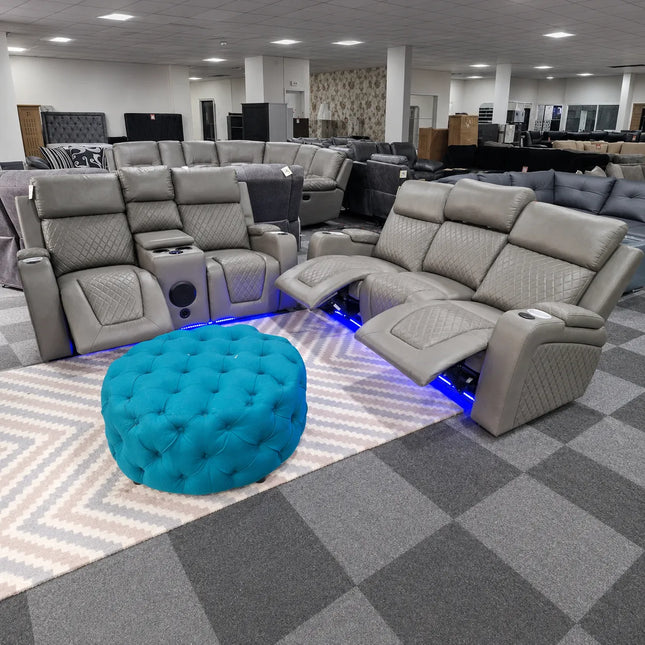 Florida 3+2 Grey Electric Recliner Sofa Set. USB, Cup Holders, LED, Bluetooth