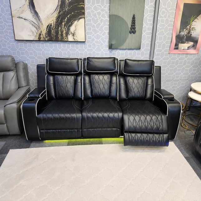Osman Smart Leather Sofa 3+2 Wireless Charging, USB-C, RGB LED/ Elec Headrest.