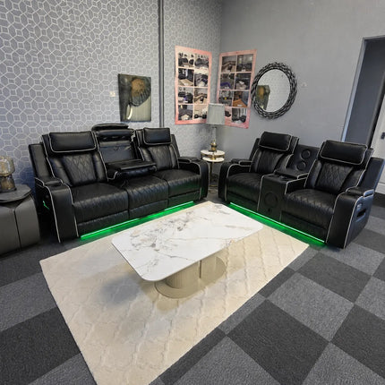 Osman Smart Leather Sofa 3+2 Wireless Charging, USB-C, RGB LED/ Elec Headrest.