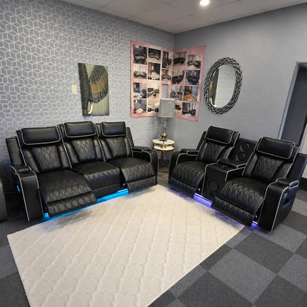 Osman Smart Leather Sofa 3+2 Wireless Charging, USB-C, RGB LED/ Elec Headrest.