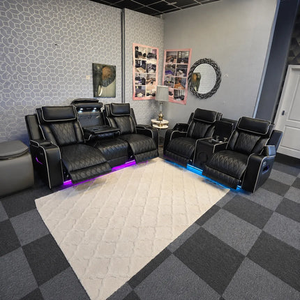 Osman Smart Leather Sofa 3+2 Wireless Charging, USB-C, RGB LED/ Elec Headrest.