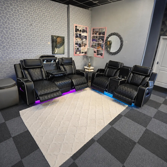 Osman Smart Leather Sofa 3+2 Wireless Charging, USB-C, RGB LED/ Elec Headrest.