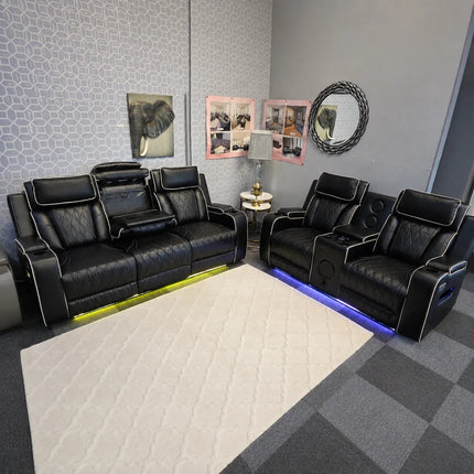 Osman Smart Leather Sofa 3+2 Wireless Charging, USB-C, RGB LED/ Elec Headrest.