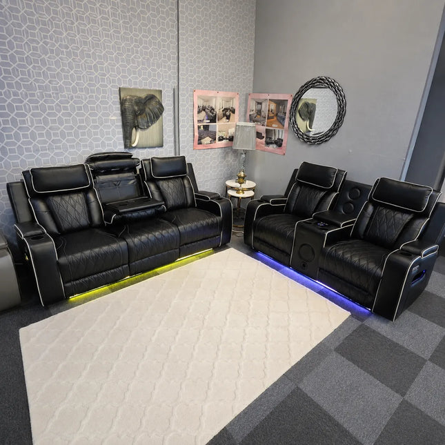 Osman Smart Leather Sofa 3+2 Wireless Charging, USB-C, RGB LED/ Elec Headrest.