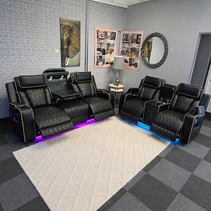 Osman Smart Leather Sofa 3+2 Wireless Charging, USB-C, RGB LED/ Elec Headrest.