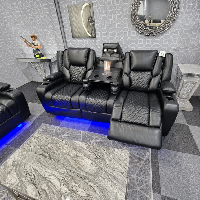 Orlando Electric Recliners. Black 3 + 2 Sofa Set , USB, LED