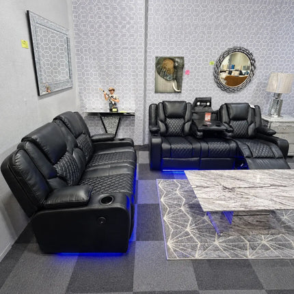 Orlando Electric Recliners. Black 3 + 2 Sofa Set , USB, LED