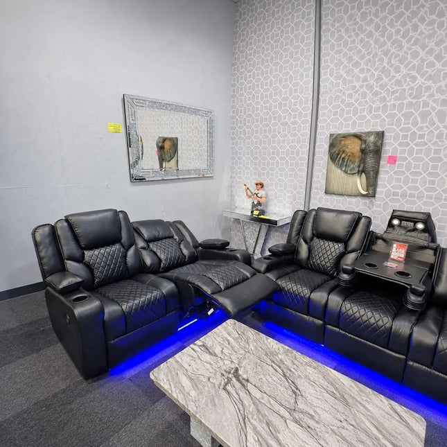 Orlando Electric Recliners. Black 3 + 2 Sofa Set , USB, LED