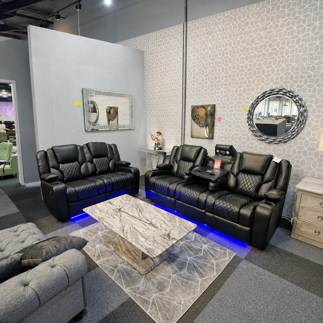 Orlando Electric Recliners. Black 3 + 2 Sofa Set , USB, LED