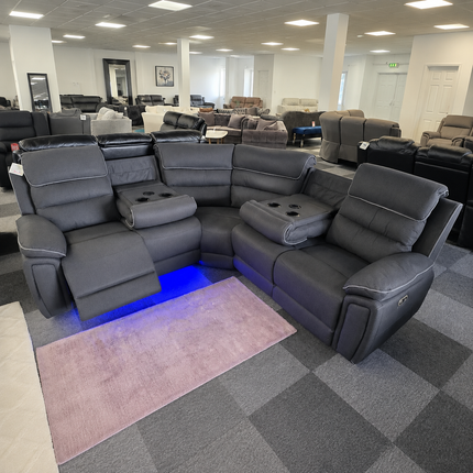 Milano Platinum Dark Grey Fabric Electrical Corner Recliner Sofa