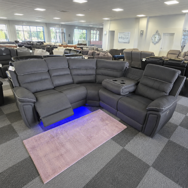 Milano Platinum Dark Grey Fabric Electrical Corner Recliner Sofa