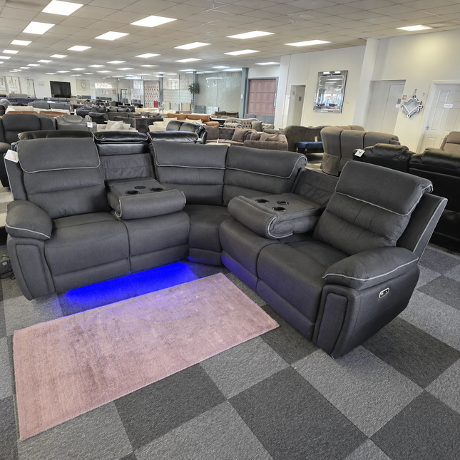 Milano Platinum Dark Grey Fabric Electrical Corner Recliner Sofa