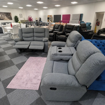 Milano 3 +2 Grey Fabric (manual recliners + cupholders)sofa set