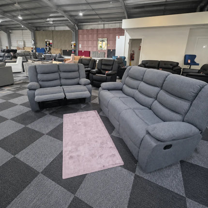 Milano 3 +2 Grey Fabric (manual recliners + cupholders)sofa set