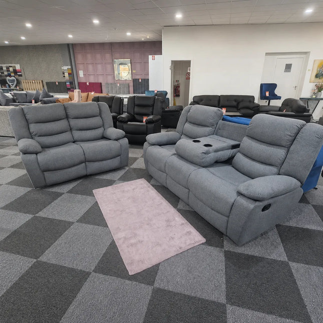 Milano 3 +2 Grey Fabric (manual recliners + cupholders)sofa set