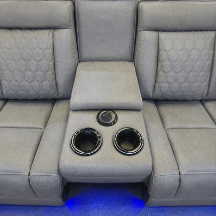 Carlisle 3+2 Leather Grey Electric Recliners + LED, Cooling Cupholders, USB-C