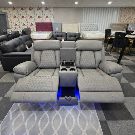 Carlisle 3+2 Leather Grey Electric Recliners + LED, Cooling Cupholders, USB-C