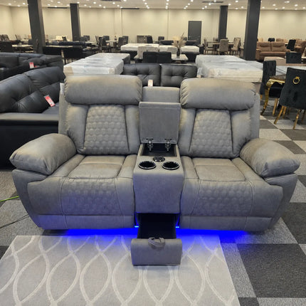 Carlisle 3+2 Leather Grey Electric Recliners + LED, Cooling Cupholders, USB-C