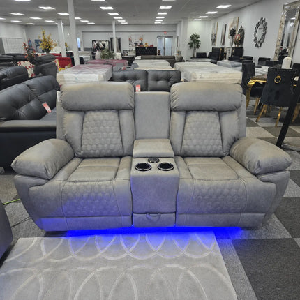 Carlisle 3+2 Leather Grey Electric Recliners + LED, Cooling Cupholders, USB-C