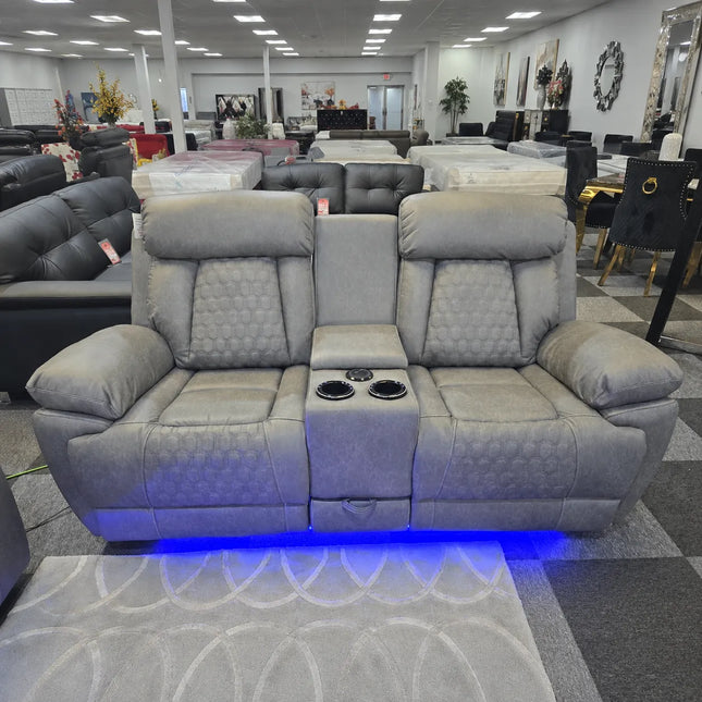 Carlisle 3+2 Leather Grey Electric Recliners + LED, Cooling Cupholders, USB-C