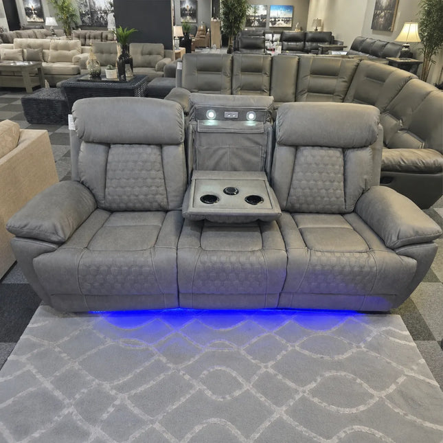 Carlisle 3+2 Leather Grey Electric Recliners + LED, Cooling Cupholders, USB-C
