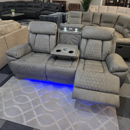 Carlisle 3+2 Leather Grey Electric Recliners + LED, Cooling Cupholders, USB-C