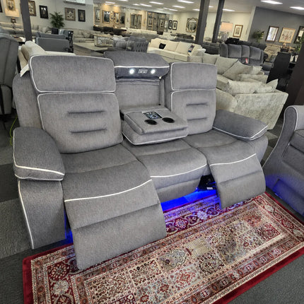 Hafsa Music 3 + 2 Elec Recliners. Grey OTE Fabric Set , USB, LED, Bluetooth.