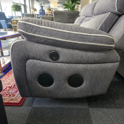 Hafsa Music 3 + 2 Elec Recliners. Grey OTE Fabric Set , USB, LED, Bluetooth.