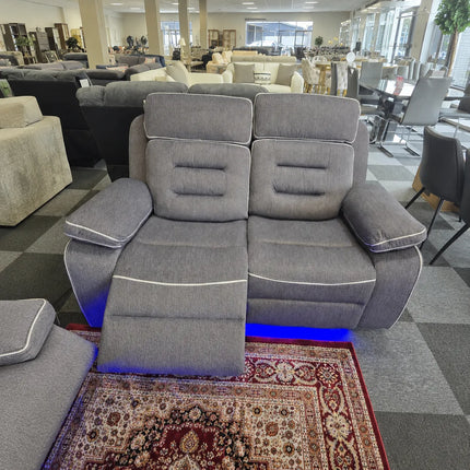 Hafsa Music 3 + 2 Elec Recliners. Grey OTE Fabric Set , USB, LED, Bluetooth.
