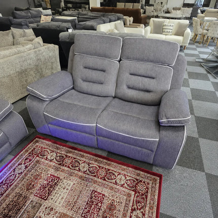 Hafsa Music 3 + 2 Elec Recliners. Grey OTE Fabric Set , USB, LED, Bluetooth.