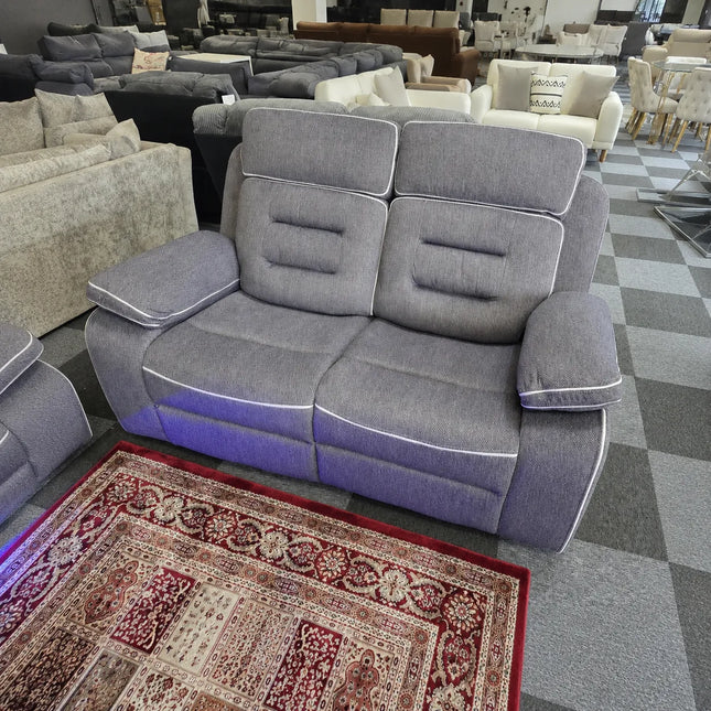 Hafsa Music 3 + 2 Elec Recliners. Grey OTE Fabric Set , USB, LED, Bluetooth.