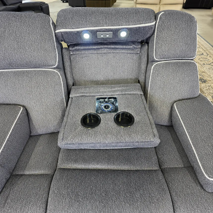 Hafsa Music 3 + 2 Elec Recliners. Grey OTE Fabric Set , USB, LED, Bluetooth.