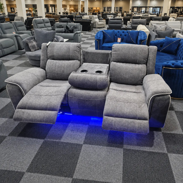 Hannah Electric Recliner Grey 3 + 2 Sofa Set Microfibre Fabric + Cupholders
