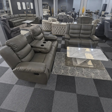 Roma 3 + 2 Leather Grey Manual Recliner Sofa Set