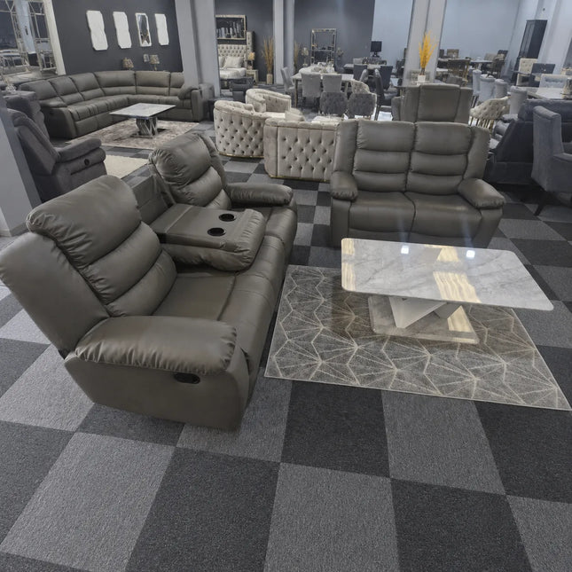 Roma Recliner 3+2 Seater Sofa Set Grey Faux Leather