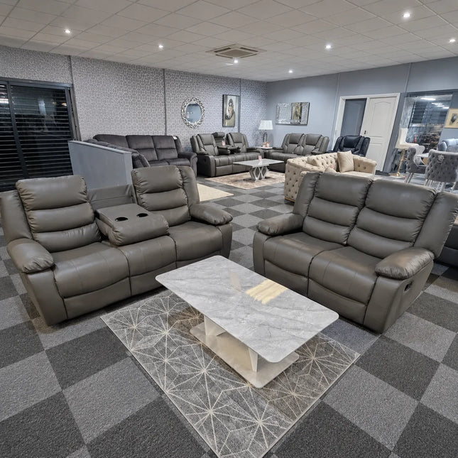 Roma 3 + 2 Leather Grey Manual Recliner Sofa Set