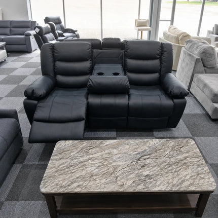 Roma 3 + 2 Leather Black Manual Recliner Sofa Set