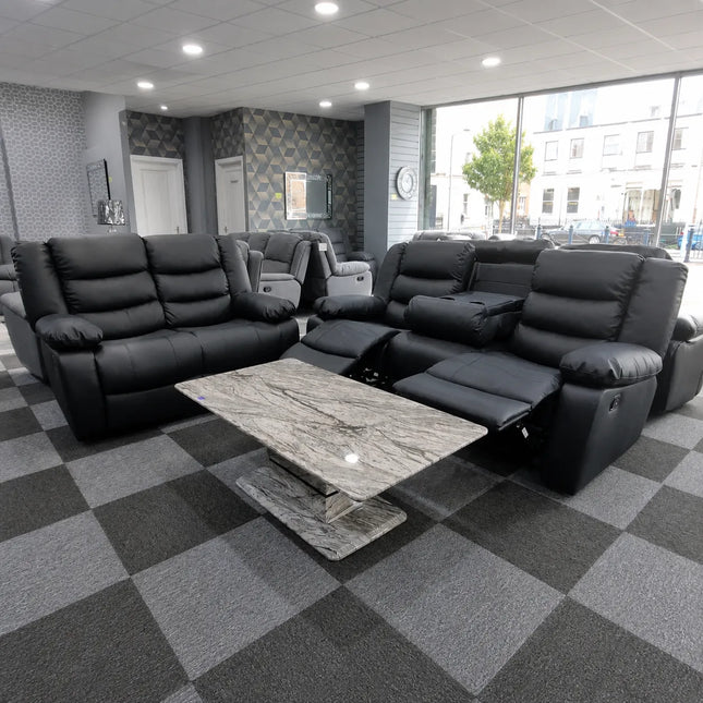 Roma 3 + 2 Leather Black Manual Recliner Sofa Set