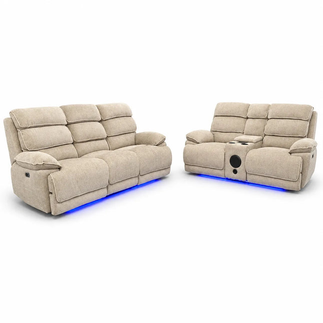 Lakelyn 3 + 2 Fabric Beige or Grey Electric Power Recliner ...
